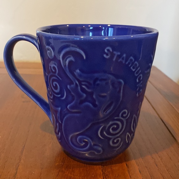 Starbucks mug cobalt glaze blue raised siren mermaid large 16oz - Picture 3 of 4
